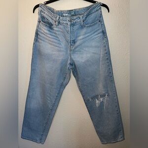 Old Navy Women's Distressed Light Blue Mid-Rise OG Loose Straight Leg Jeans